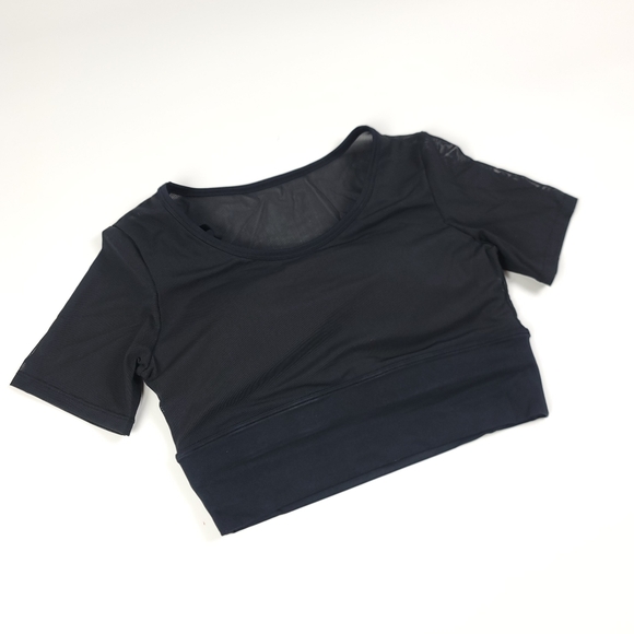 Pedigree SW | Layered Mesh Crop Top with Sports Bra Liner - Black - Picture 6 of 6